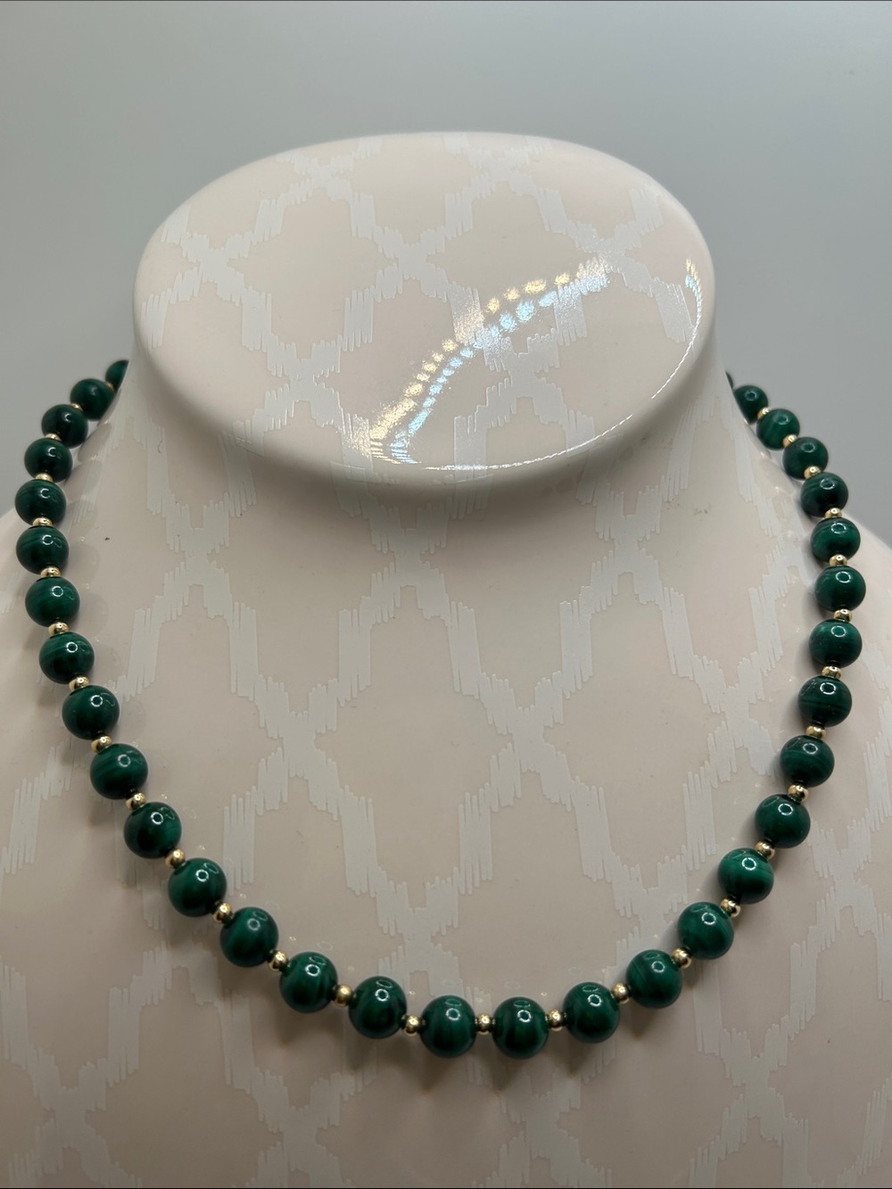 14KT Gold Malachite Emerald Green Beaded Necklace - Classic Women Jewelry